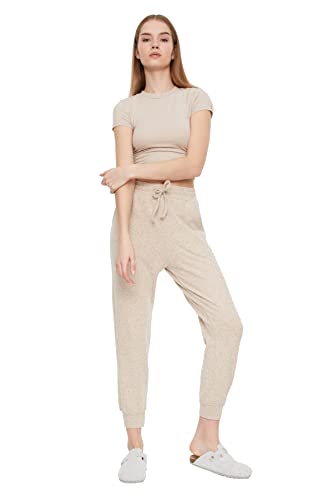 Trendyol damskie spodnie dresowe beżowe luźne jogger sześć sześć, beżowy, XL