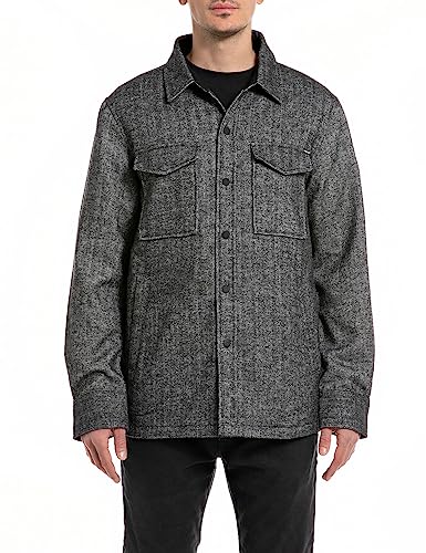 Replay Męska koszula flanelowa Relaxed Fit, 010 Black/Natural White, M