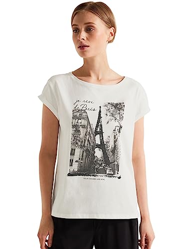 Street One Damska koszulka z krótkim rękawem z nadrukiem, Off White, 34