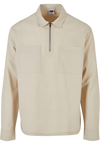 Urban Classics Cotton Linen Half Zip Shirt, Koszula Męska, Softseagrass,