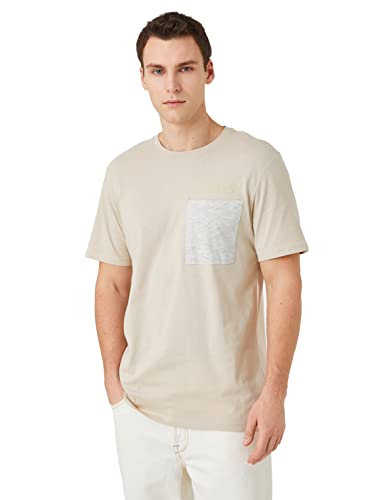 Koton Koszulka męska z wytłoczonym loganem, kieszonkowa, z okrągłym dekoltem, beżowy (050), S