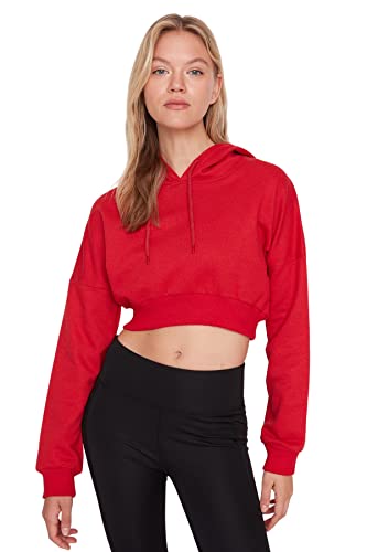 Trendyol Damska bluza z kapturem, jednokolorowa, dopasowana, Czerwony, XL