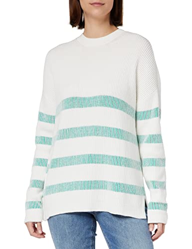 Vila Women's VIRIL Stripe L/S Knit TOP-NOOS kurtka dzianinowa, White Alyssum/Stripes:Alhambra, L, White Alyssum/Stripes: alhambra, L