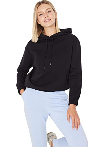Trendyol Damska bluza z kapturem, zwykła, czarna, L, Czarny
