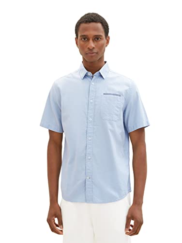 TOM TAILOR Męska koszula z krótkim rękawem z kieszenią na piersi, 31843 - Blue Off White Structure, 3XL