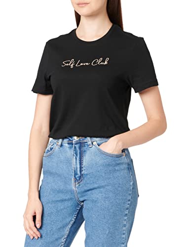 ONLY Women's ONLRIKKI REG S/S Text TOP Box JRS T-Shirt, Black/Print:Love, XS