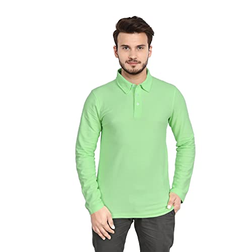 Sleepdown Męska koszulka polo na co dzień z piką z długim rękawem bawełniana koszulka sportowa golf tenis koszule, ZIELONY, XL