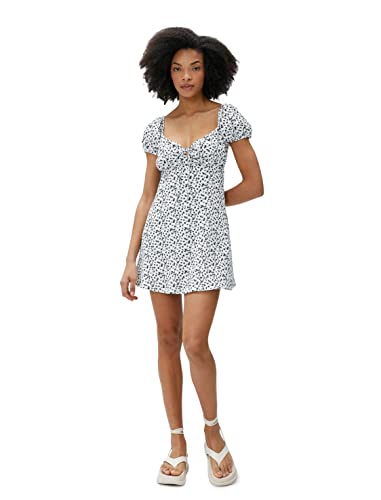 Koton Damska sukienka z długim rękawem w kwiaty, mini sukienka, Ecru Design (0d1), XL