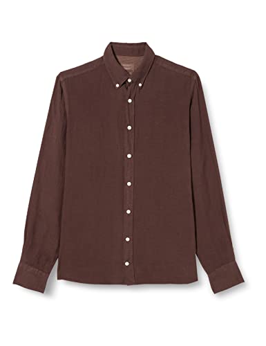Hackett London Męska koszula barwiona lniana B, Brązowy, XS