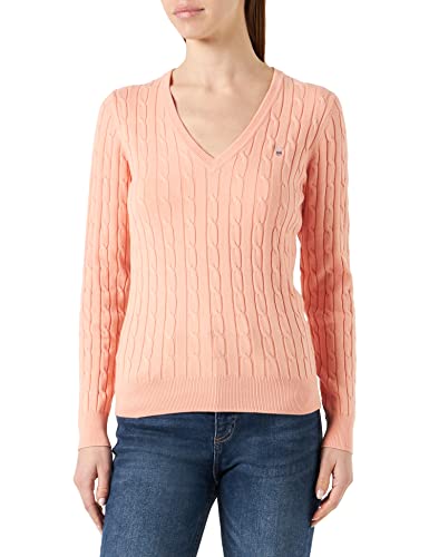 GANT Damski sweter ze stretchem Cotton Cable z dekoltem w serek, Guava Orange, standardowy