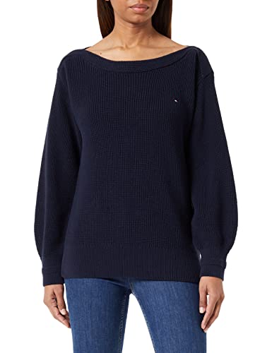 Tommy Hilfiger Damski sweter z dzianiny w łódce z bawełny prążkowanej, pustynne niebo, XL