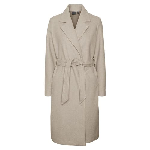 Bestseller A/S Damski płaszcz VMFORTUNEAYA SS23 Long Coat NOOS, Silver Mink/Detail:Melange, S, Silver Mink/Detail:MELANGE, S
