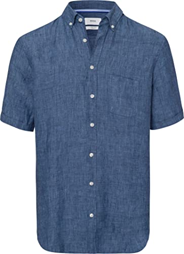 BRAX Męska koszula lniana Dan U AIRWASHED Linen z krótkim rękawem, Anchor, M, Anchor, M