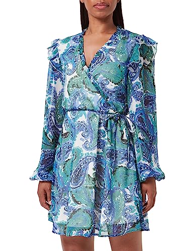 Vila Damska sukienka letnia Vifalia Fine V-Neck L/S, Lapis Blue/Aop: fine, 38