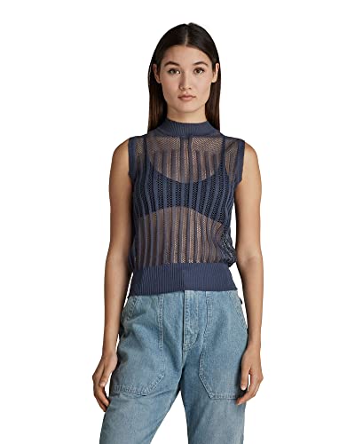 G-STAR RAW Pointelle Knitted Mock Top dzianina damska, Niebieski (Fantem Blue D21658-d140-863), XL