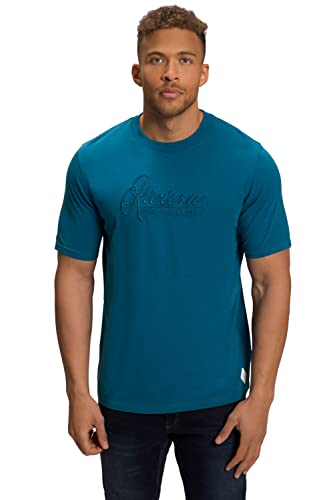 JP 1880 Męski t-shirt z rękawami do łokci z dużym haftem, niebiesko-zielony, 6XL, niebiesko-zielony, 6XL