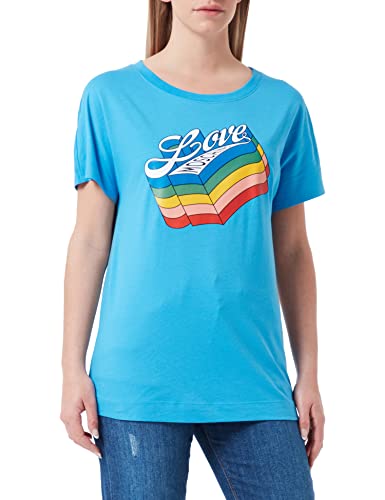 Love Moschino Damska koszulka bawełniana z logo Rainbow Print, jasnoniebieski, 48 PL