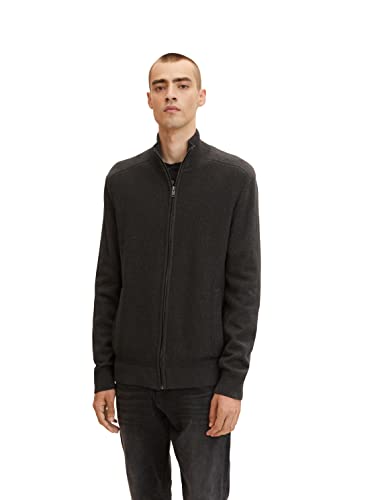 TOM TAILOR Męskie Kardigan ze stójką 1032303, 10617 - Black Grey Melange, XL