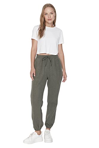 Trendyol Damskie spodnie dresowe z normalną talią, Khaki, XL