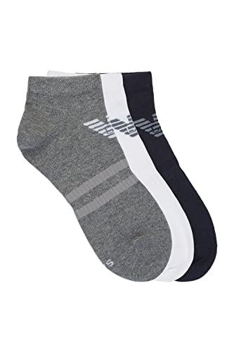 Emporio Armani Męskie skarpety do sneakersów na co dzień, 3-pak, Biały/melanżowy szary, Large