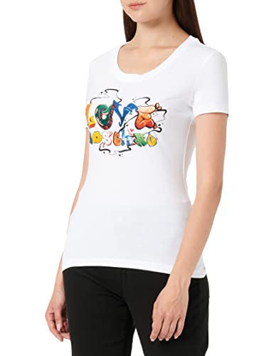 Love Moschino Damska koszulka z krótkim rękawem z nadrukiem graffiti, optical white, 38