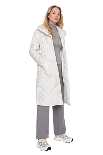 Trendyol Damska kurtka zimowa z klapą, gładka, oversize, kamień, L, KAMIEŃ
