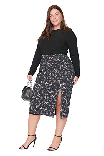 Trendyol Damska damska spódnica midi linia A ołówkowa dzianina plus size, czarna, 5XL, Czarny