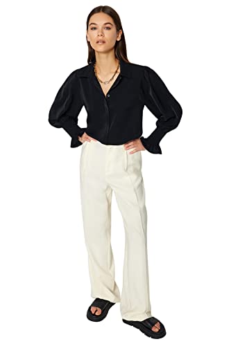 Trendyol Damska koszula o regularnym kroju z kołnierzykiem, czarna, 36, Czarny, 62