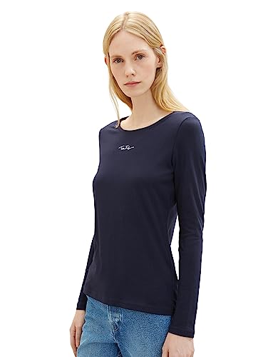TOM TAILOR Damska koszulka z długim rękawem z napisem Basic, 10668-sky Captain Blue, XXL