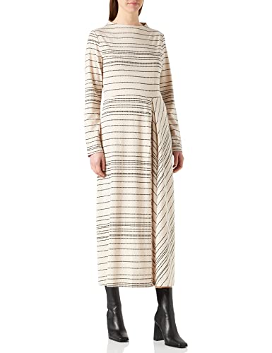 Taifun Damska sukienka midi z przeszyciem, z długim rękawem, dzianina, sukienka midi ze wzorem, w paski, długość do łydki, Wzór w kolorze białym, 46