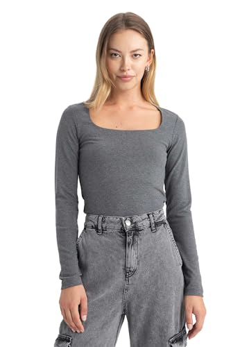 DeFacto T-shirt damski, antracytowy, L