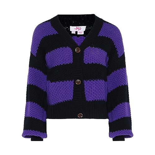 myMo Damski kardigan w paski z długim rękawem z dekoltem w serek akryl czarny liliowy rozmiar XL/XXL, czarny lilia, XL