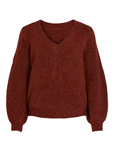 Vila Damski sweter VIJAMINA REV V-Neck L/S Knit TOP-NOOS dzianinowy sweter z dzianiny, Fired Brick/Szczegóły: melanż, XXL, Fired Brick/Szczegóły: melanż, XXL