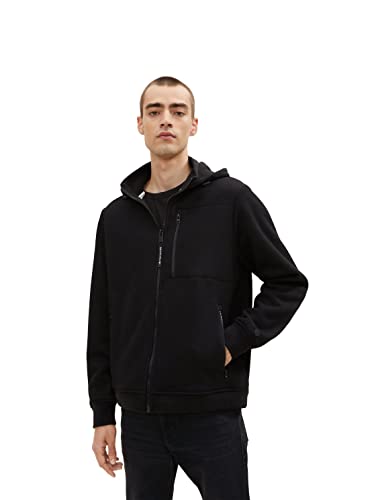TOM TAILOR Męskie Kardigan z kapturem 1033686, 29999 - Black, XXL