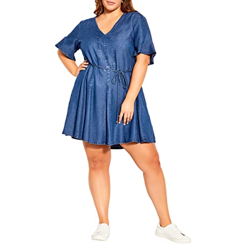 CITY CHIC Sukienka dżinsowa plus size, falbanka, w ciemnym denimie, rozmiar 20, Ciemny denim, 46-Plus