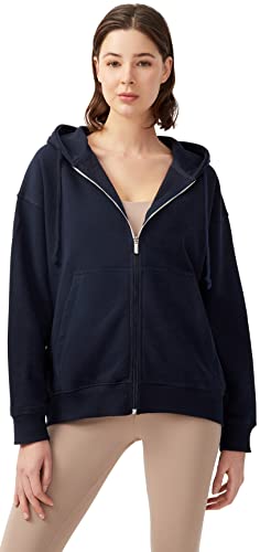 LOS OJOS Damska bluza z kapturem - bluza z kapturem z zamkiem błyskawicznym - bluza z długim rękawem w dużym rozmiarze - bluza damska, Granatowy (True Navy)
