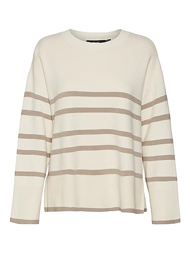VERO MODA Vmsaba Ls O-Neck Stripe Ga Noos sweter damski, Birch/paski: w Silver Mink, XL