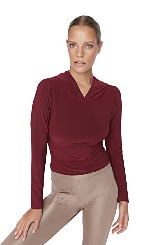 Trendyol Damska bluza z kapturem, zwykła, bordowa, M, Burgund