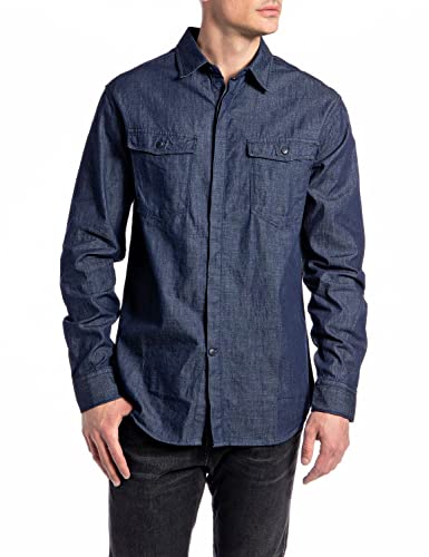 Replay Koszula męska, 007 Dark Blue, XXL