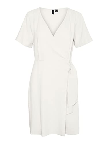 VERO MODA Sukienka damska Vmmymilo Ss Wide Wrap Knee Dress WVN Ga, Snow White, S