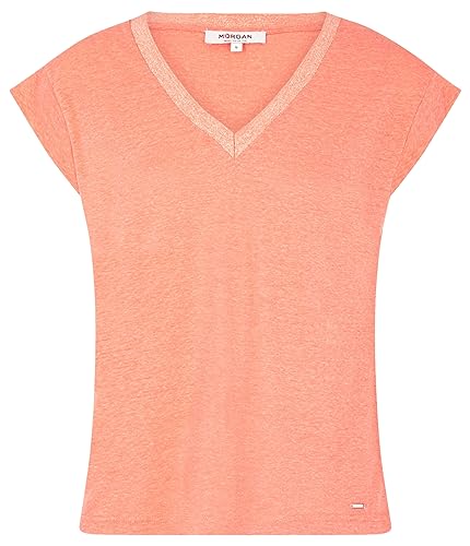 Morgan Damska koszulka z krótkim rękawem z dekoltem w serek Lady Orange TM, Papaya, M