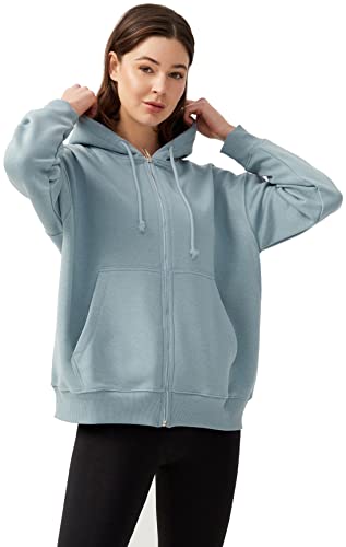 LOS OJOS Damska bluza z kapturem - bluza z kapturem z zamkiem błyskawicznym - bluza z długim rękawem w dużym rozmiarze - bluza damska, niebieski/szary