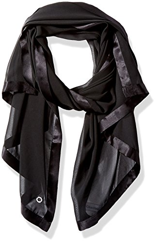 Calvin Klein Damski satynowy szalik na krawędź moda, głęboka czerń, Jeden rozmiar