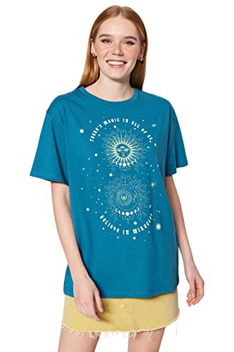 Trendyol Damska koszulka z dzianiny z okrągłym dekoltem i okrągłym dekoltem, Olej, M