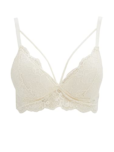 DeFacto Bralette koronkowy biustonosz damski – miękki i oddychający biustonosz (ecru, L), écru, L