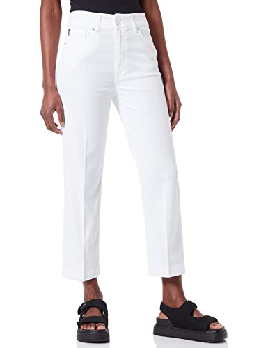 Moschino Damskie spodnie z wysokim stanem, krój regularny, ze streczu, Lyocell Gabardine, optical white, 28 PL