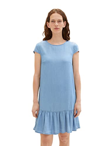 TOM TAILOR Damska sukienka dżinsowa z falbanką, 10281 – Mid Stone Wash Denim, 36