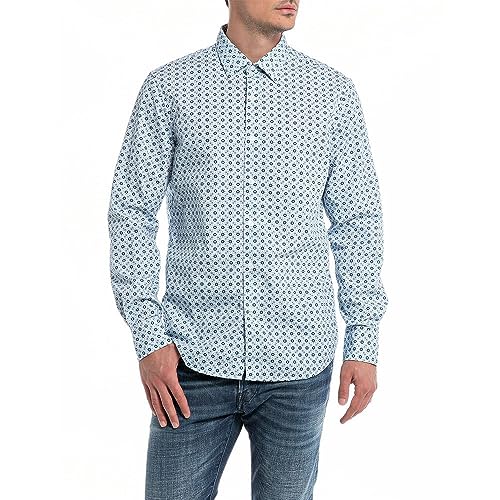 Replay koszula męska, 010 Light Blue/Blue/White, 3XL