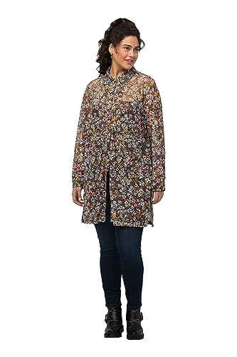 Ulla Popken Damska bluzka siateczkowa z nadrukiem kwiatowym, oliwkowy, 50/52