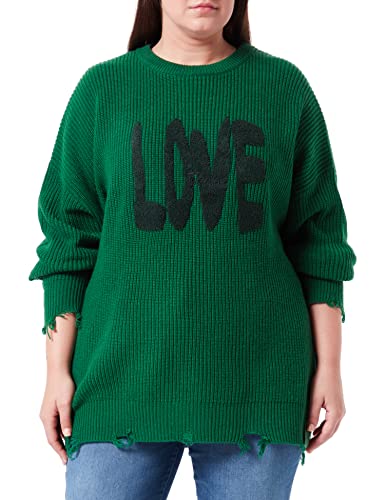 True Religion Damski sweter Destroyed Oversized Love Pullover, zielony, standardowy